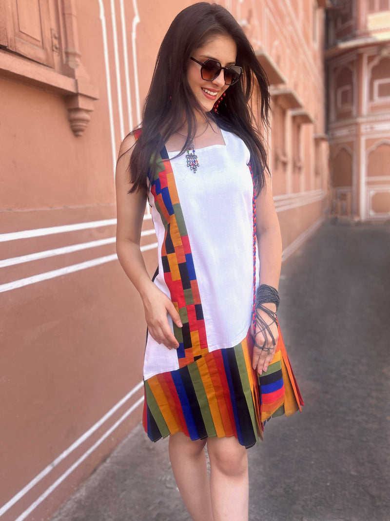 MHINA MASAI MARA HAND WOVEN COTTON PATCHWORK DRESS