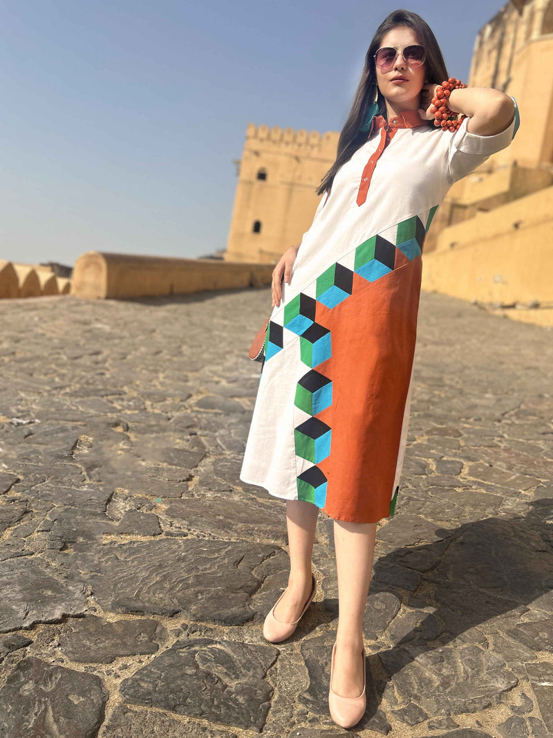 MIYANDA MASAI MARA HAND WOVEN COTTON PATCHWORK DRESS