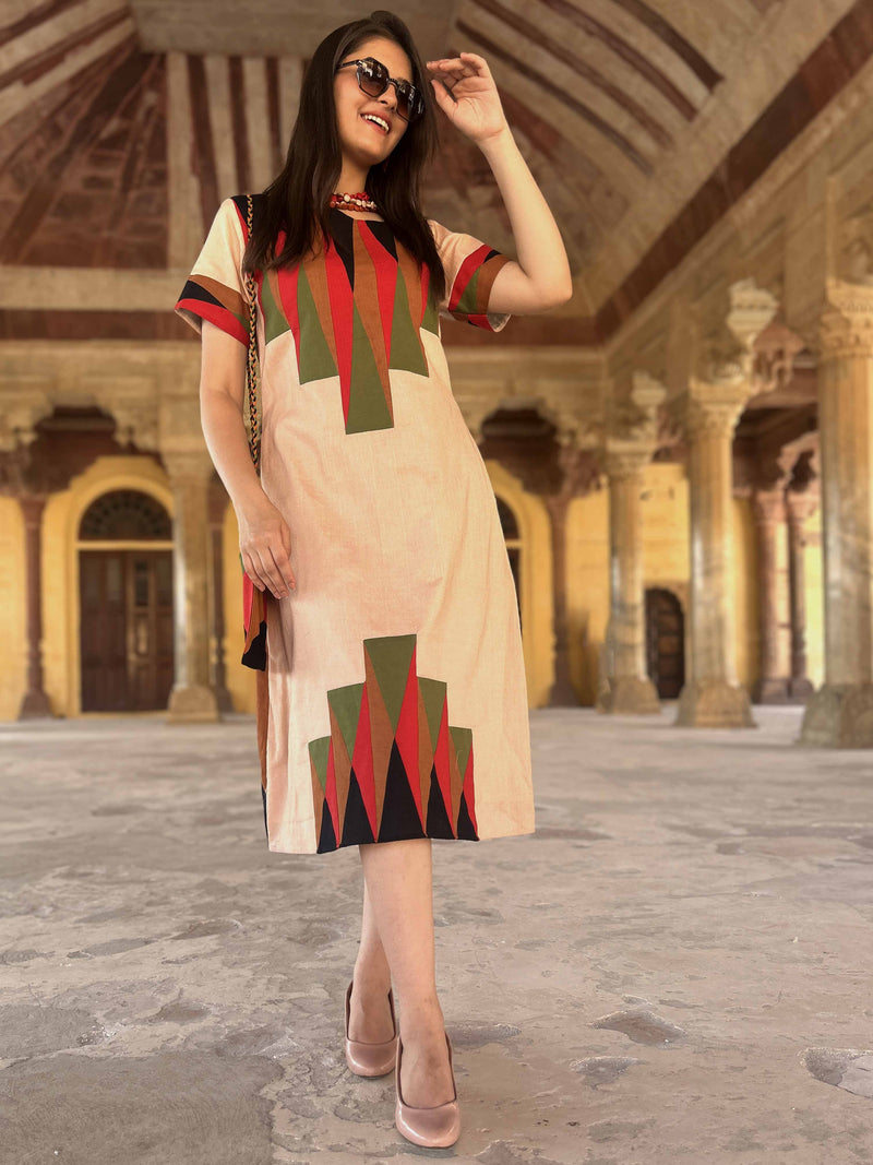 MIKENNA MASAI MARA HAND WOVEN COTTON PATCHWORK DRESS