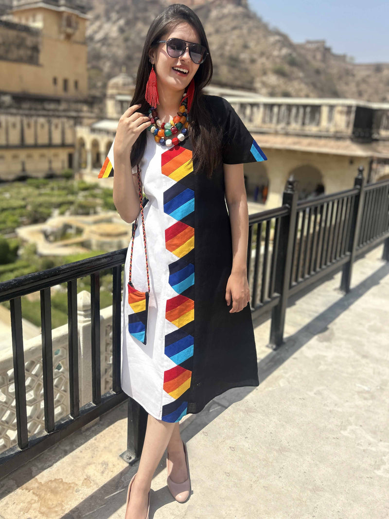 MONTSHO MASAI MARA HAND WOVEN COTTON PATCHWORK DRESS