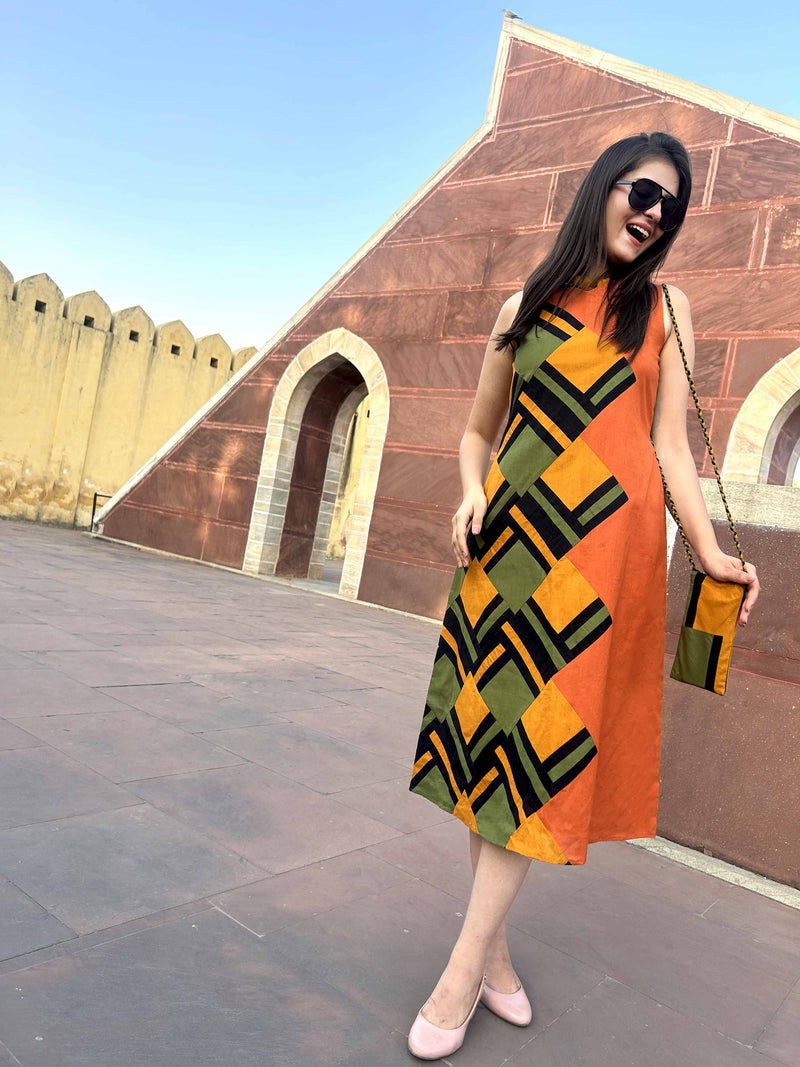 MONIFA MASAI MARA HAND WOVEN COTTON PATCHWORK DRESS