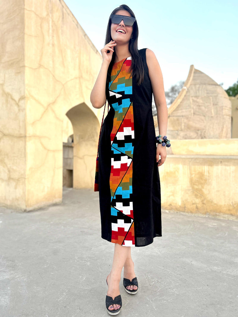 MASHAKA MASAI MARA HAND WOVEN COTTON PATCHWORK DRESS