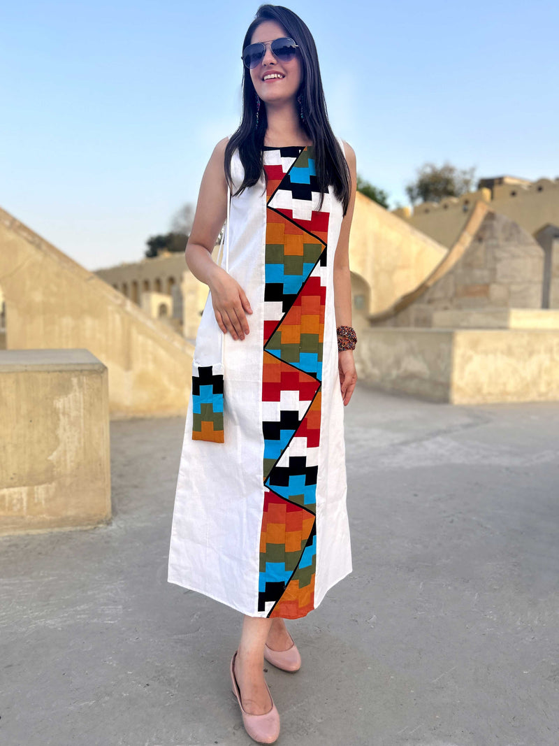 MANDISA MASAI MARA HAND WOVEN COTTON PATCHWORK DRESS