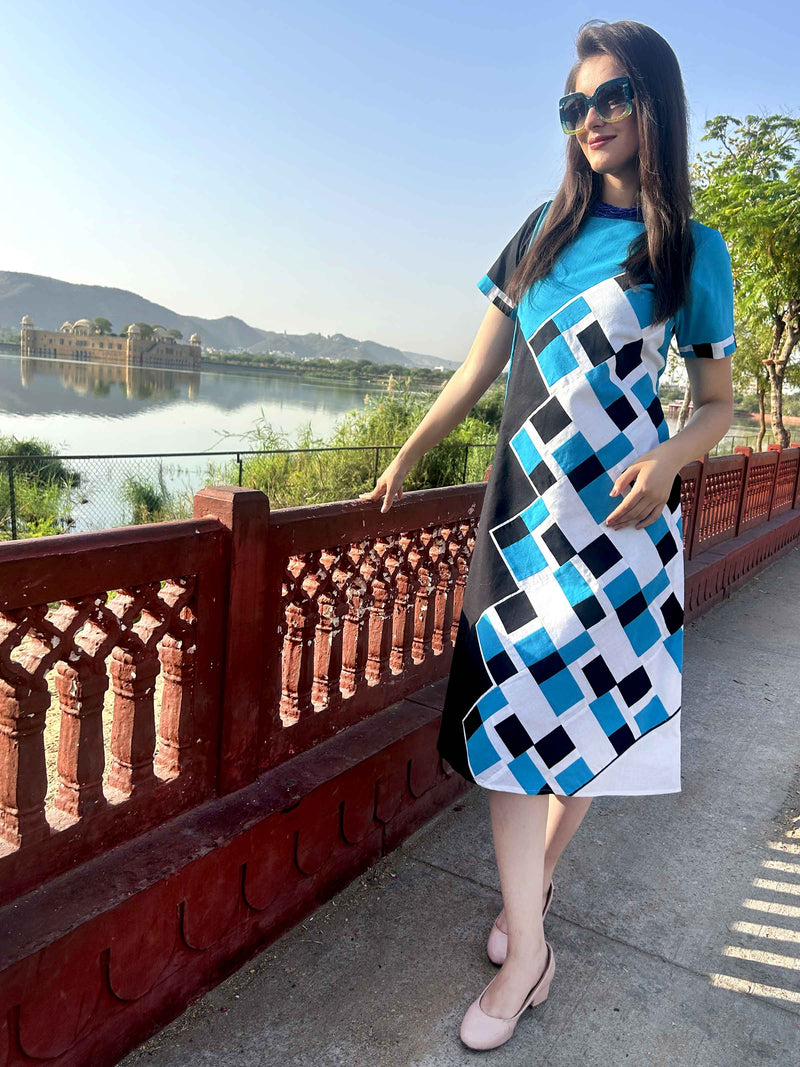 MEESHA MASAI MARA HAND WOVEN COTTON PATCHWORK DRESS