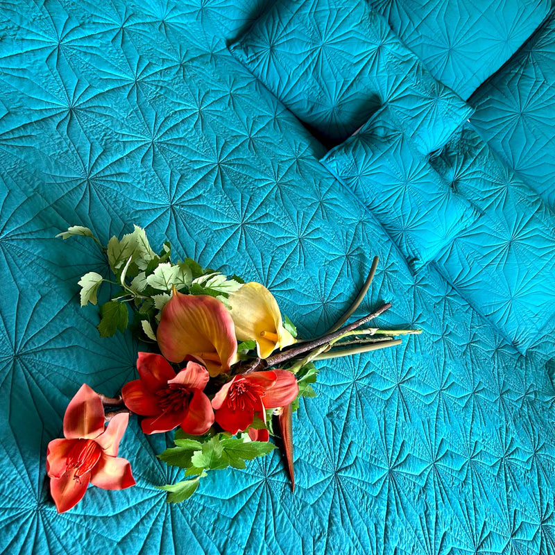 HANNAH MEDITERRANEAN SERENITY VIRIDIAN GREEN QUILTED 6 PIECE BEDCOVER SET