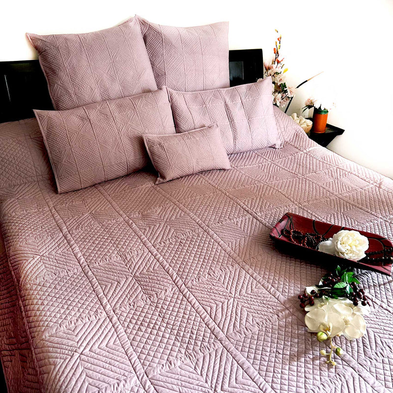 HEATHER MEDITERRANEAN SERENITY ROSY BEIGE QUILTED 6 PIECE BEDCOVER SET