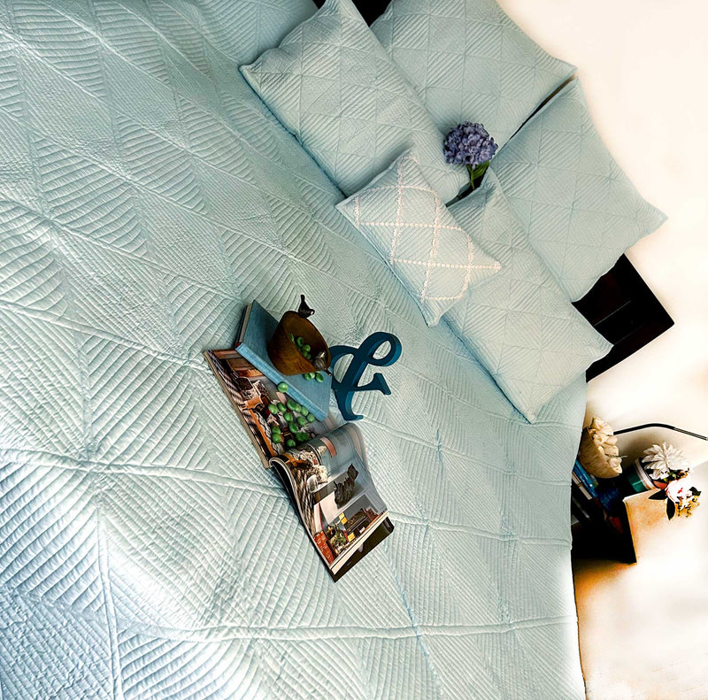 HEIDI MEDITERRANEAN SERENITY SKY BLUE QUILTED 6 PIECE BEDCOVER SET