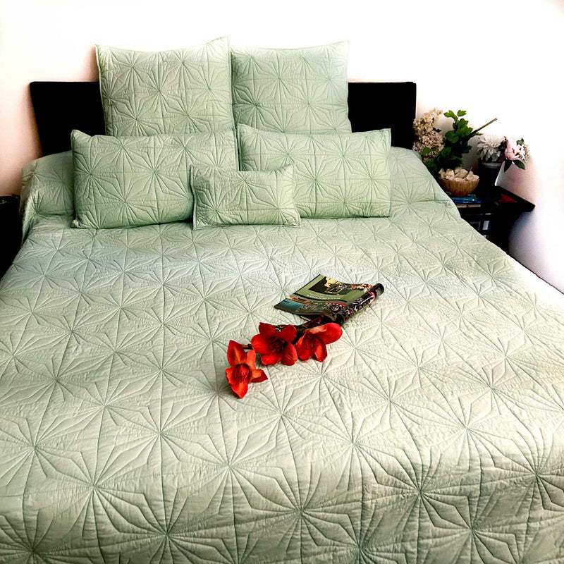 HELENA MEDITERRANEAN SERENITY BLOOMING GREEN QUILTED 6 PIECE BEDCOVER SET