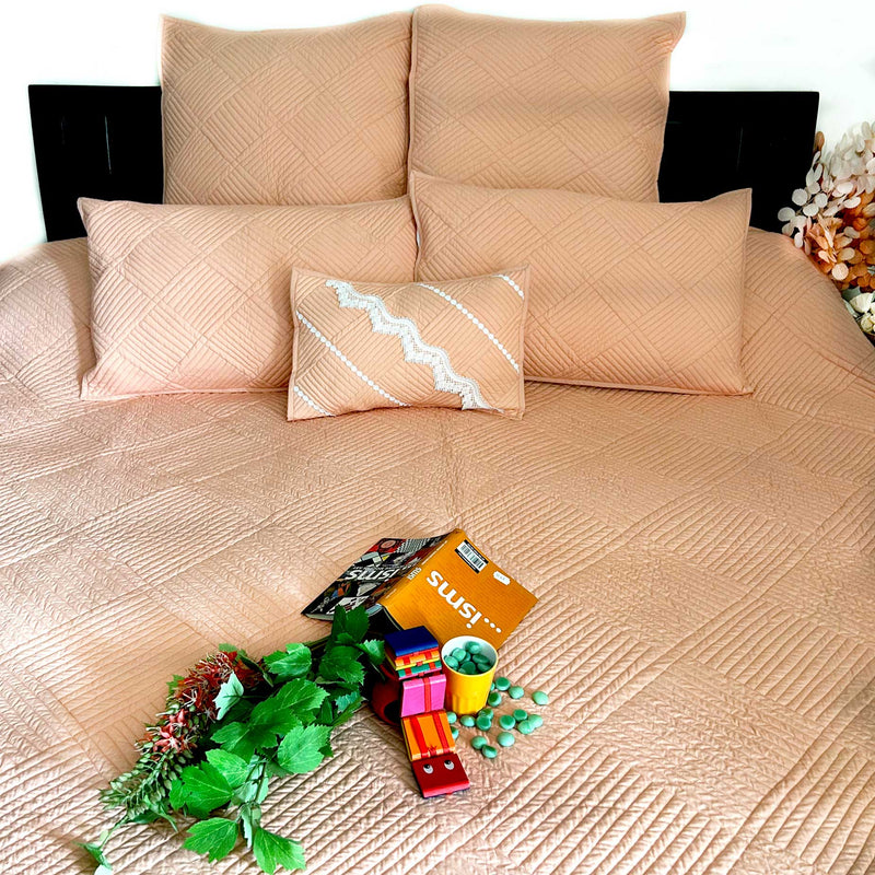 HARRIETT MEDITERRANEAN SERENITY PLEASANT PEACH QUILTED 6 PIECE BEDCOVER SET