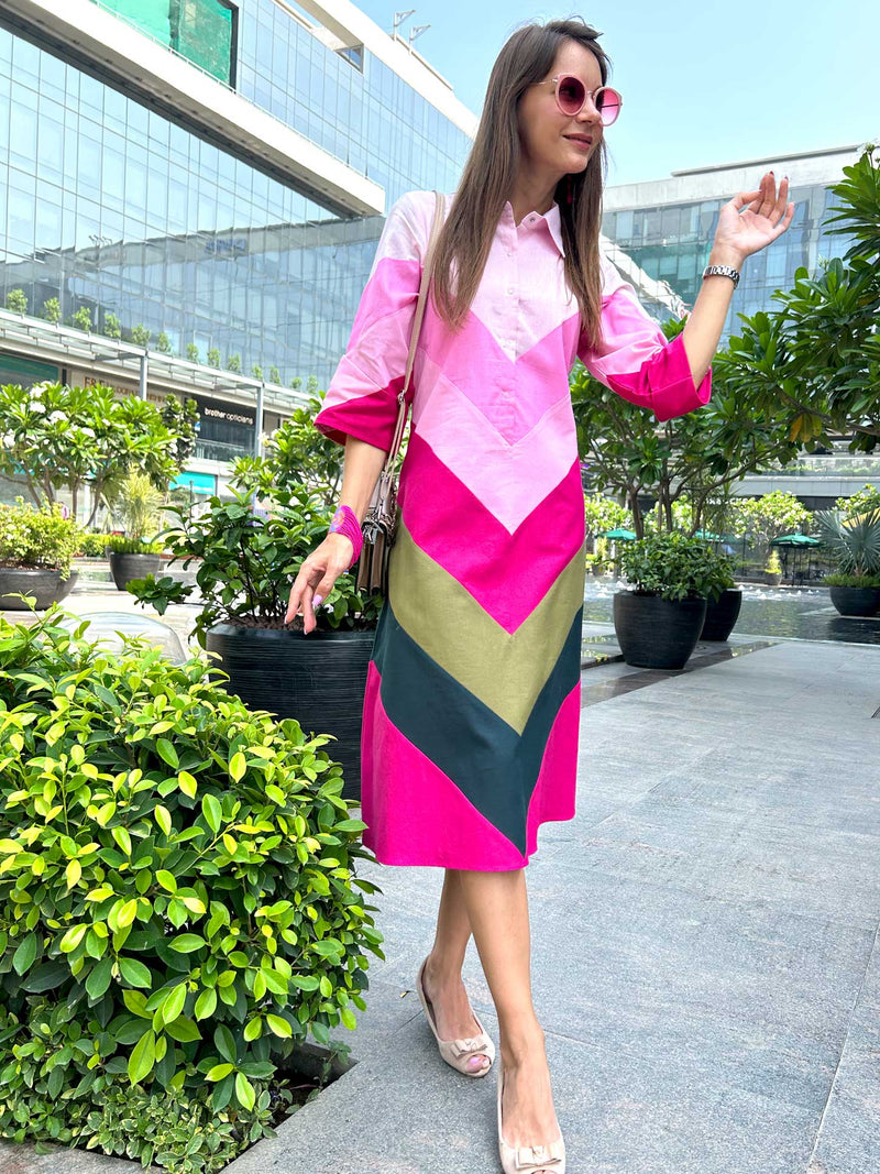 MELINDA CALIFORNIA COLORS HAND WOVEN COTTON PATCHWORK DRESS