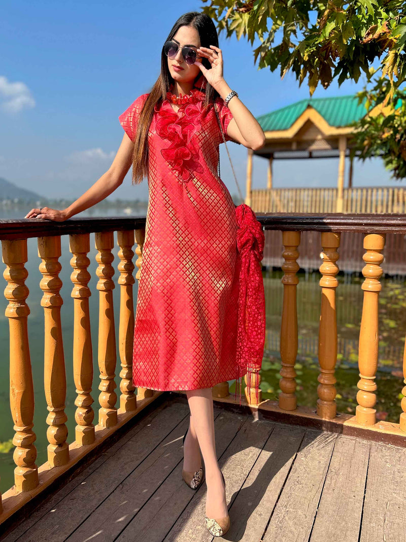 DEMI FESTIVE FLAMBOYANCE BROCADE DRESS