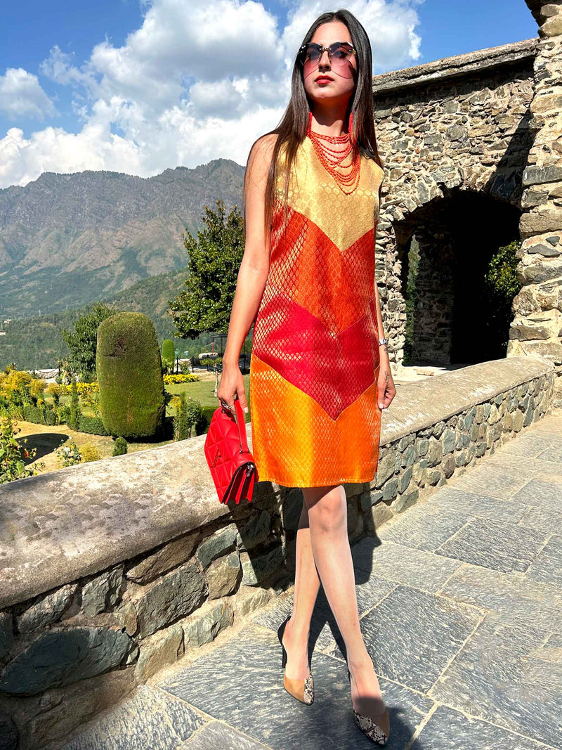 DEANNA FESTIVE FLAMBOYANCE BROCADE DRESS