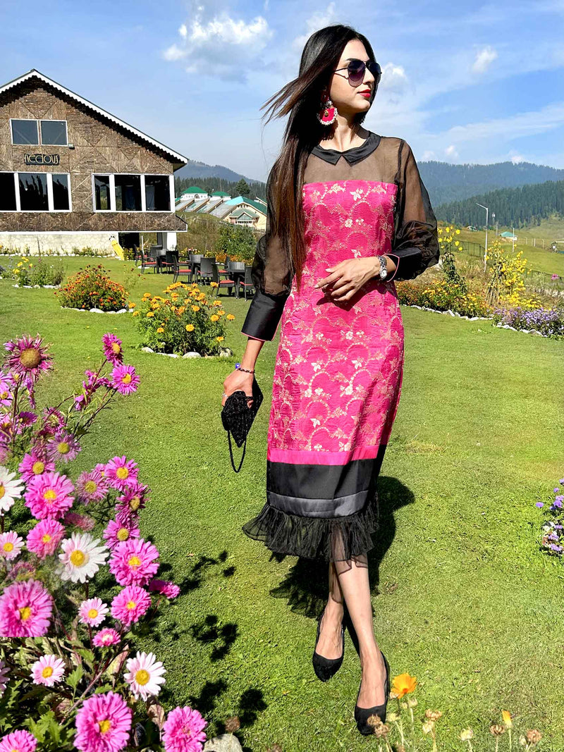 DOROTHY FESTIVE FLAMBOYANCE SILK BROCADE  DRESS