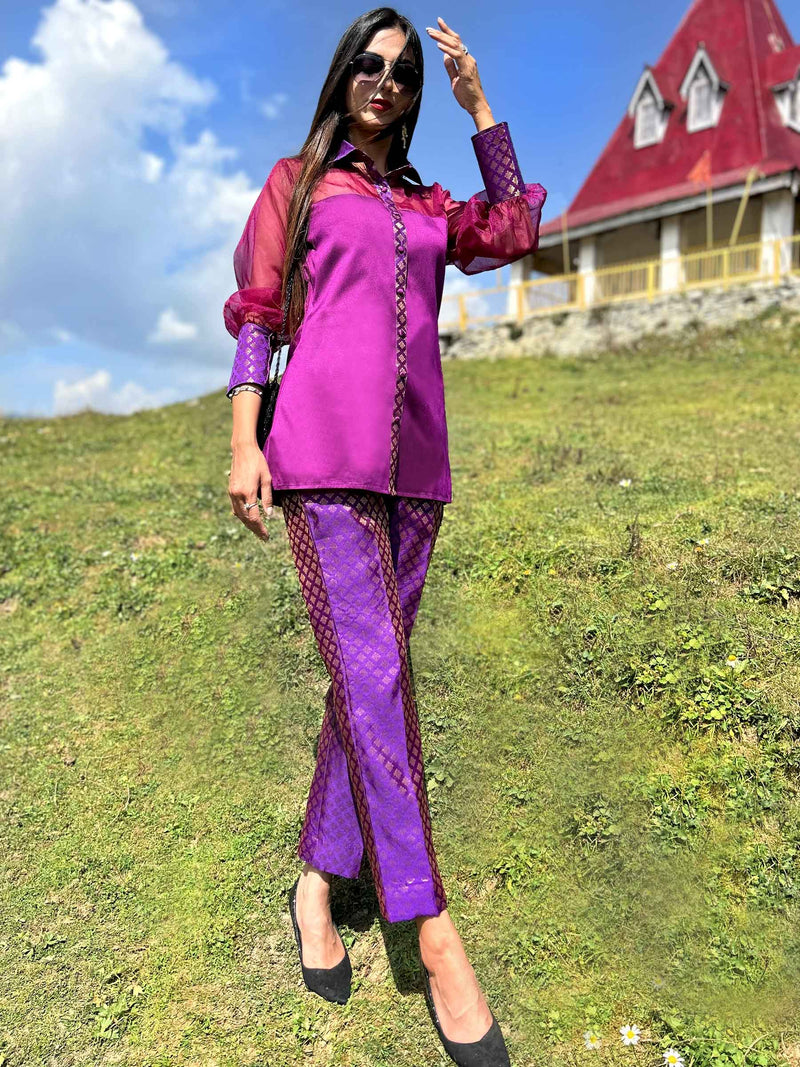 DELPHINE FESTIVE FLAMBOYANCE BROCADE  CO-ORD SET