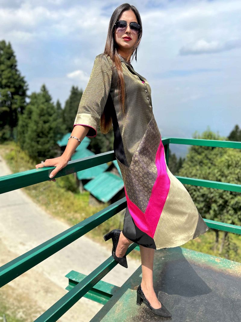 DANIELA FESTIVE FLAMBOYANCE BROCADE PATCHWORK DRESS