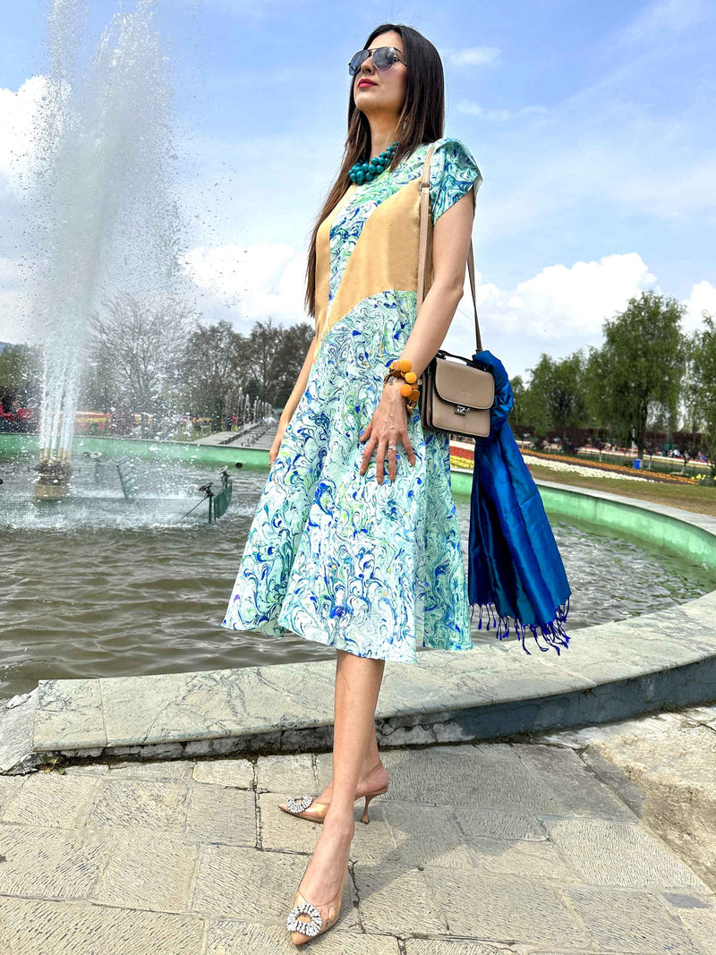LOUISE GORGEOUS KASHMIR WATER MARBLED PURE SILK DRESS