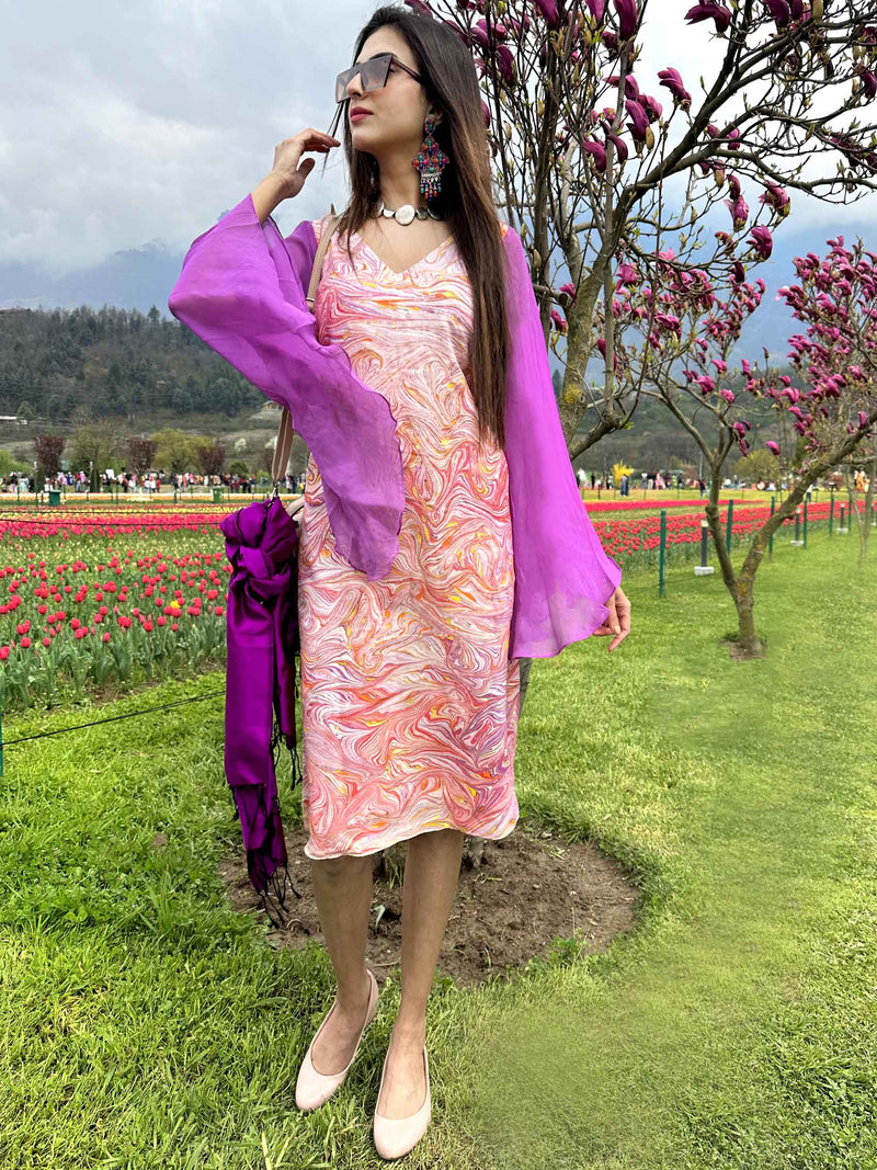 LARISSA GORGEOUS KASHMIR WATER MARBLED PURE SILK DRESS