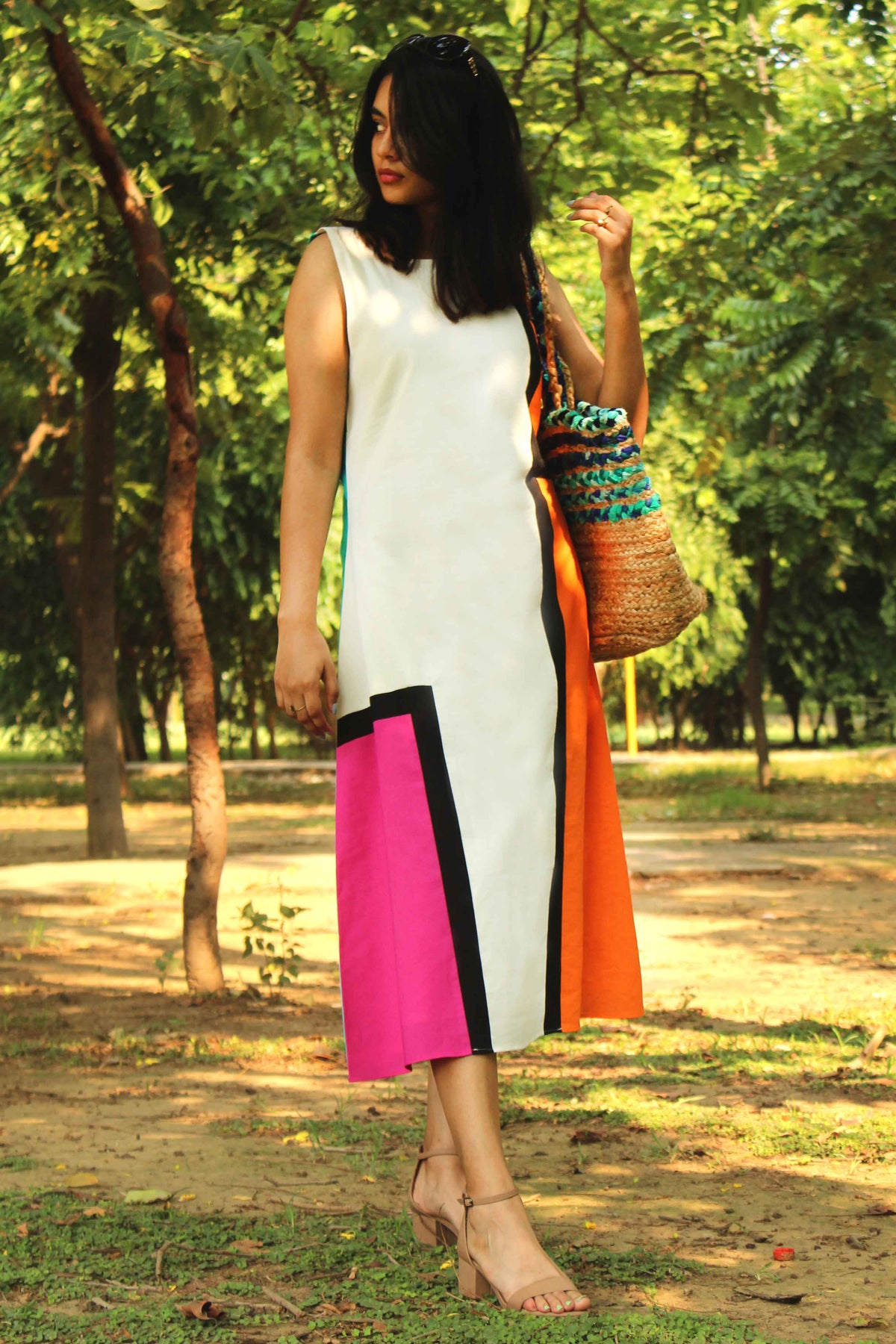 MILA MONDRIAN HAND WOVEN COTTON DERBY DRESS