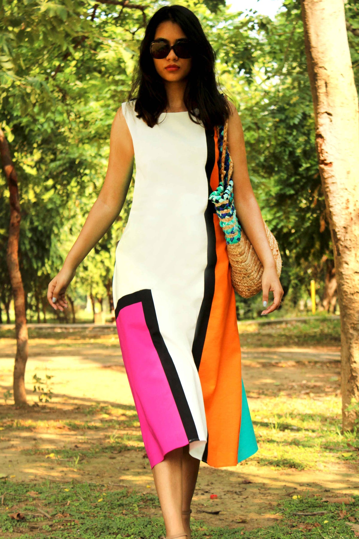 MILA MONDRIAN HAND WOVEN COTTON DERBY DRESS