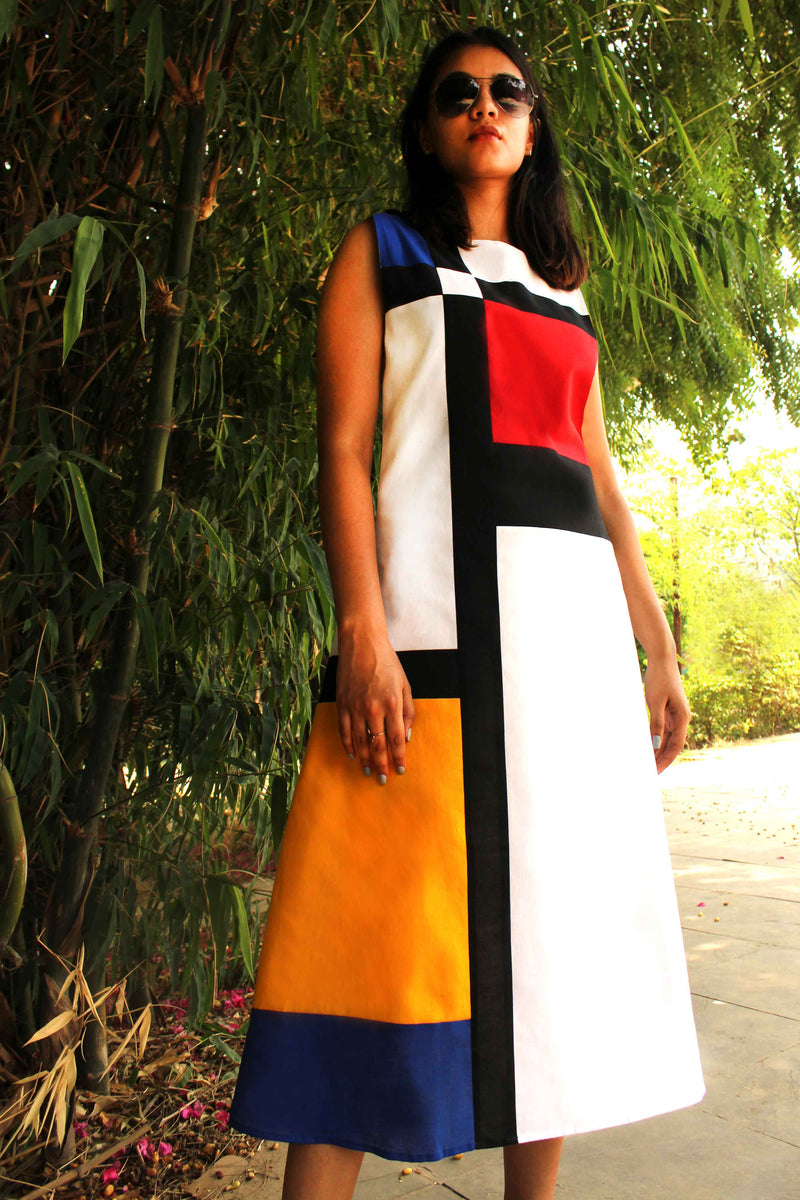 MALLORY MONDRIAN HAND WOVEN COTTON DERBY DRESS