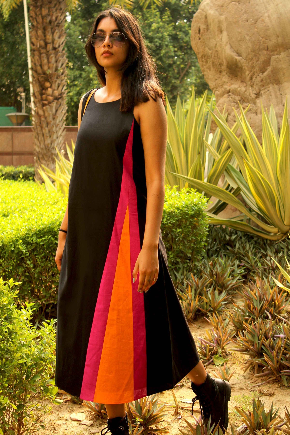 MIRANDA MONDRIAN HAND WOVEN COTTON DERBY DRESS