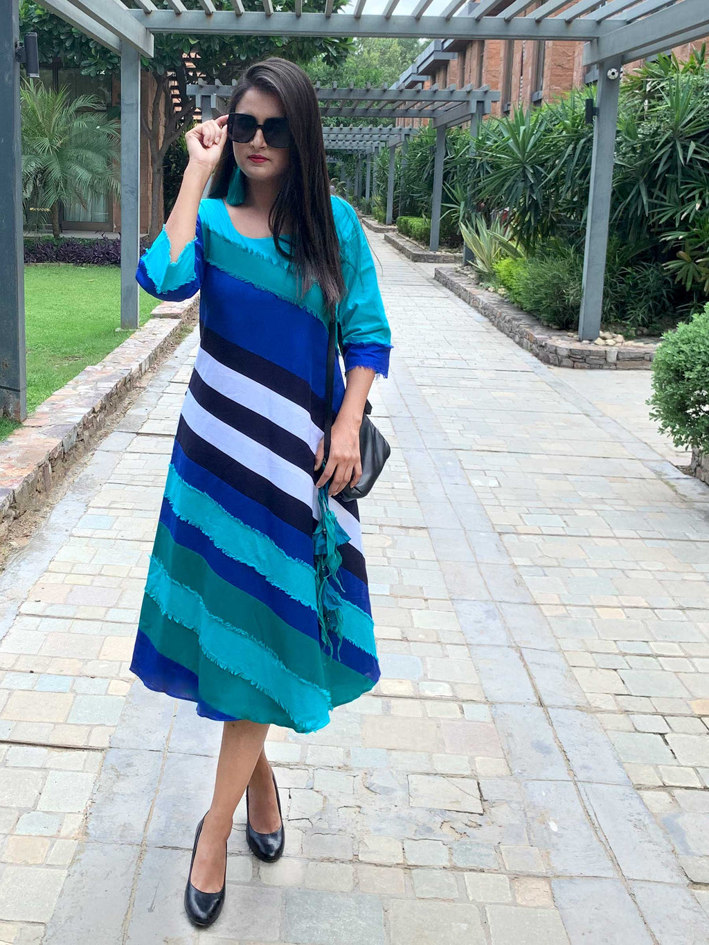 MEESHA MASAI MARA HAND WOVEN COTTON PATCHWORK DRESS