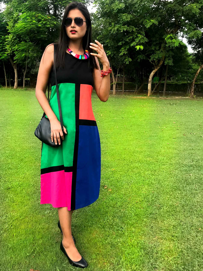 MEREDITH MONDRIAN HAND WOVEN COTTON DERBY DRESS