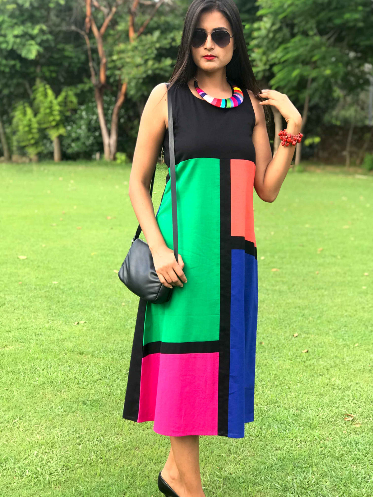 MEREDITH MONDRIAN HAND WOVEN COTTON DERBY DRESS