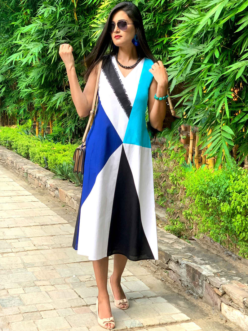 MILEY MONDRIAN HAND WOVEN COTTON DERBY DRESS