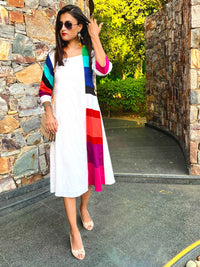 MEGAN MONDRIAN HAND WOVEN COTTON DERBY DRESS