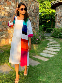 MEGAN MONDRIAN HAND WOVEN COTTON DERBY DRESS