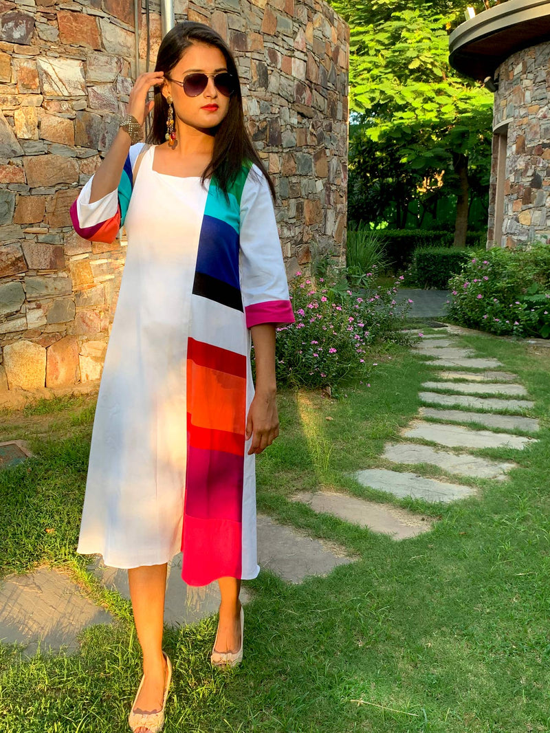 MEGAN MONDRIAN HAND WOVEN COTTON DERBY DRESS