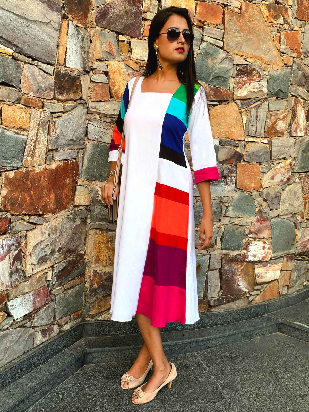 MEGAN MONDRIAN HAND WOVEN COTTON DERBY DRESS