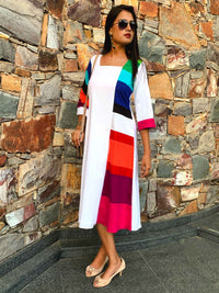 MEGAN MONDRIAN HAND WOVEN COTTON DERBY DRESS