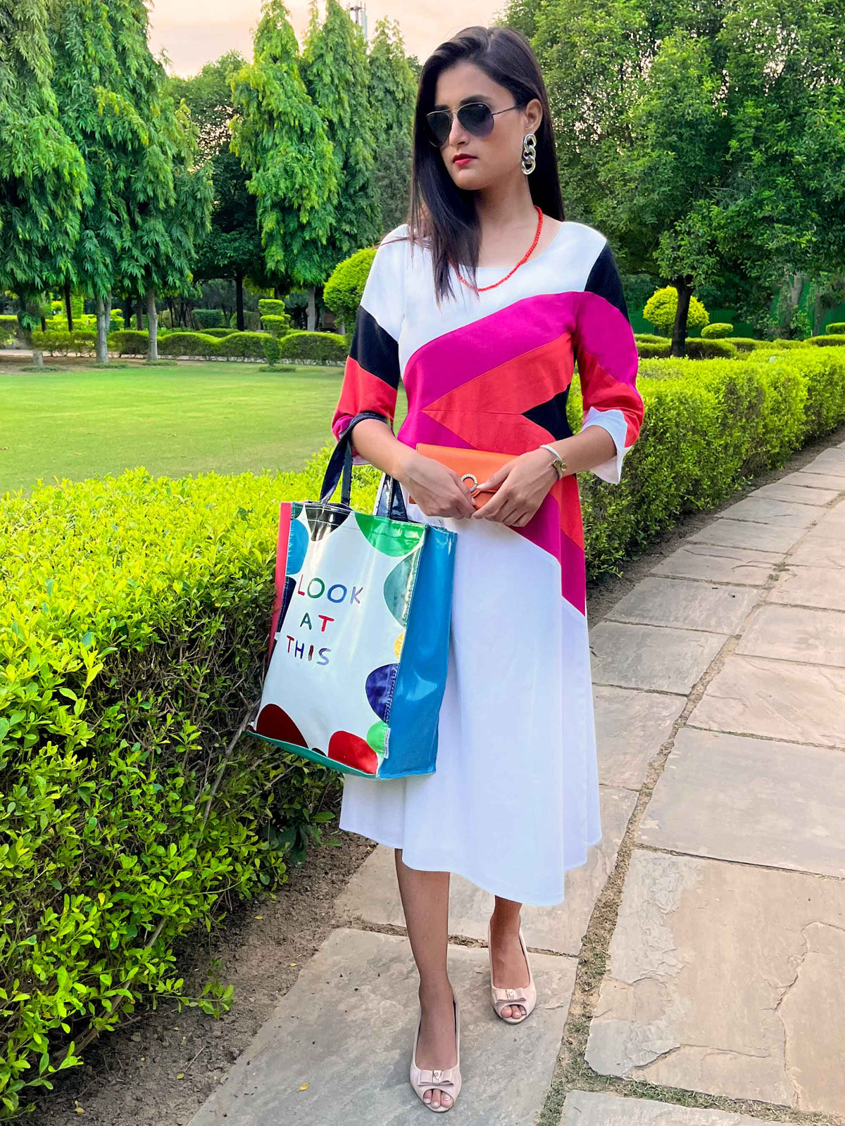 MYRA MONDRIAN HAND WOVEN COTTON DERBY DRESS