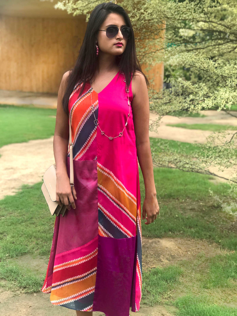 SASHA SANTORINI STRIPES SILK KOTA DORIA DRESS