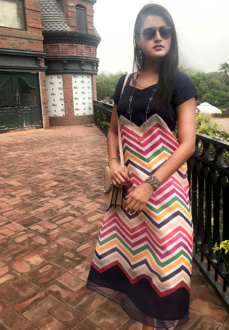 SUSAN SANTORINI STRIPES SILK KOTA DORIA DRESS