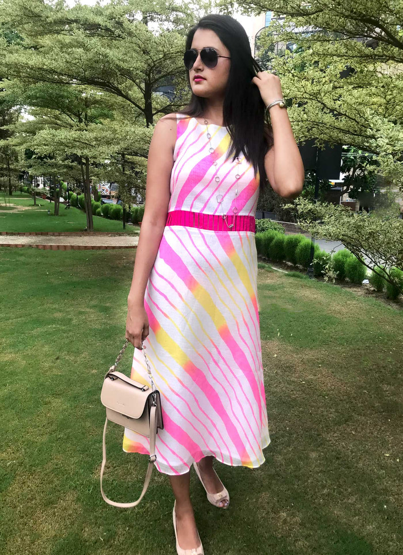 SALLY SANTORINI STRIPES SILK KOTA DORIA DRESS