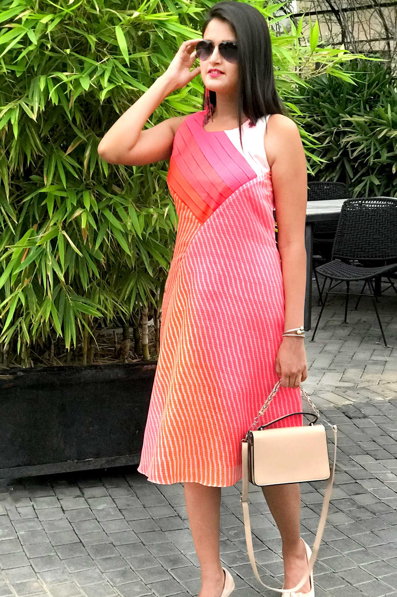 SIERRA SANTORINI STRIPES SILK KOTA DORIA DRESS