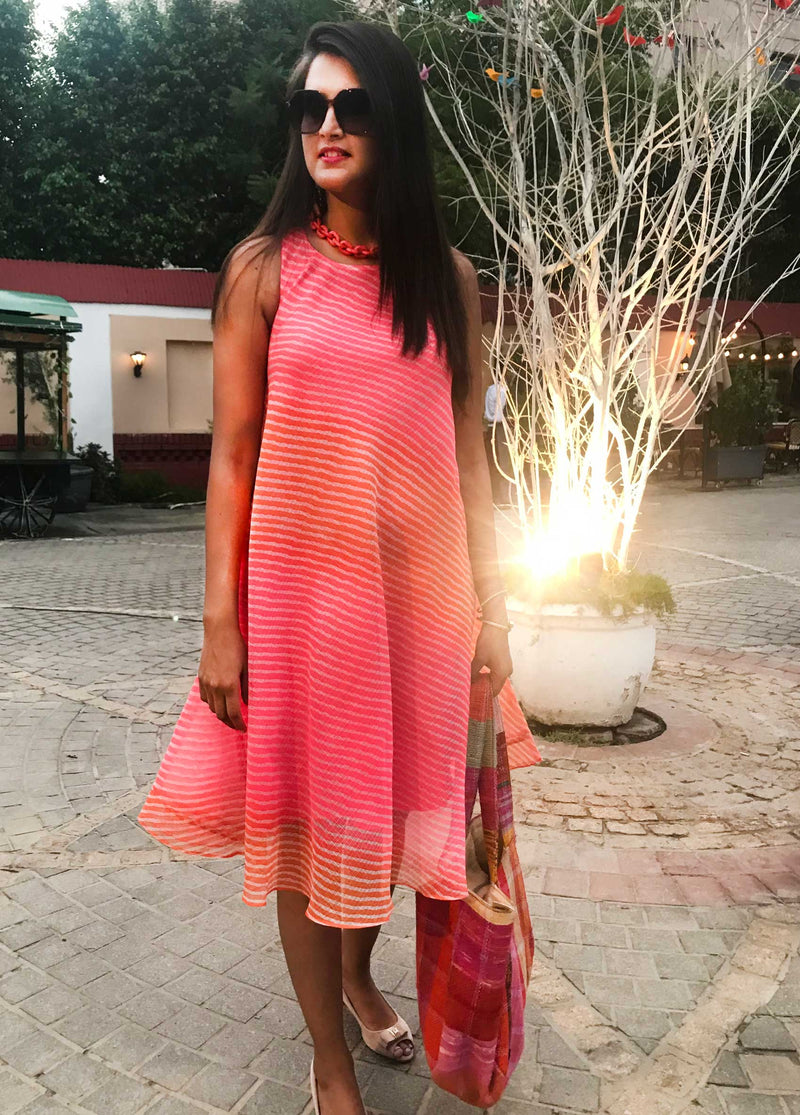 SAVANNA SANTORINI STRIPES SILK KOTA DORIA REVERSIBLE DRESS