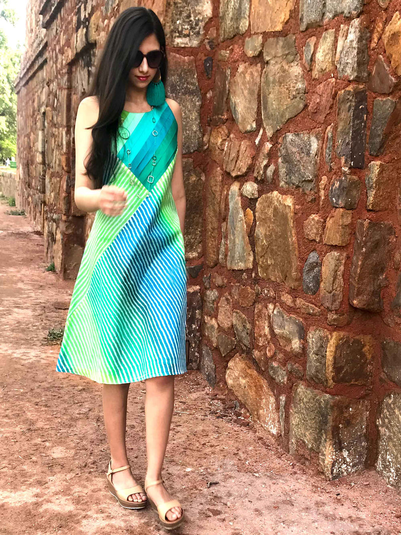 STELLA SANTORINI STRIPES SILK KOTA DORIA DRESS