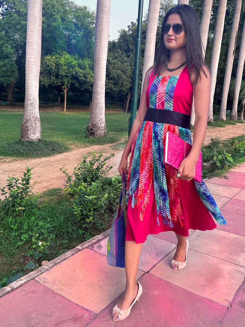 SERENA SANTORINI STRIPES SILK KOTA DORIA DRESS