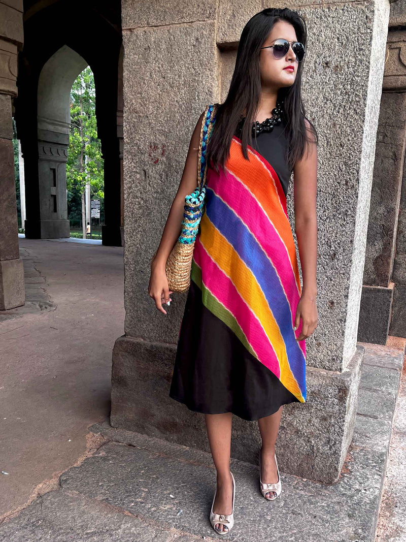 SHERLYN SANTORINI STRIPES SILK KOTA DORIA DRESS