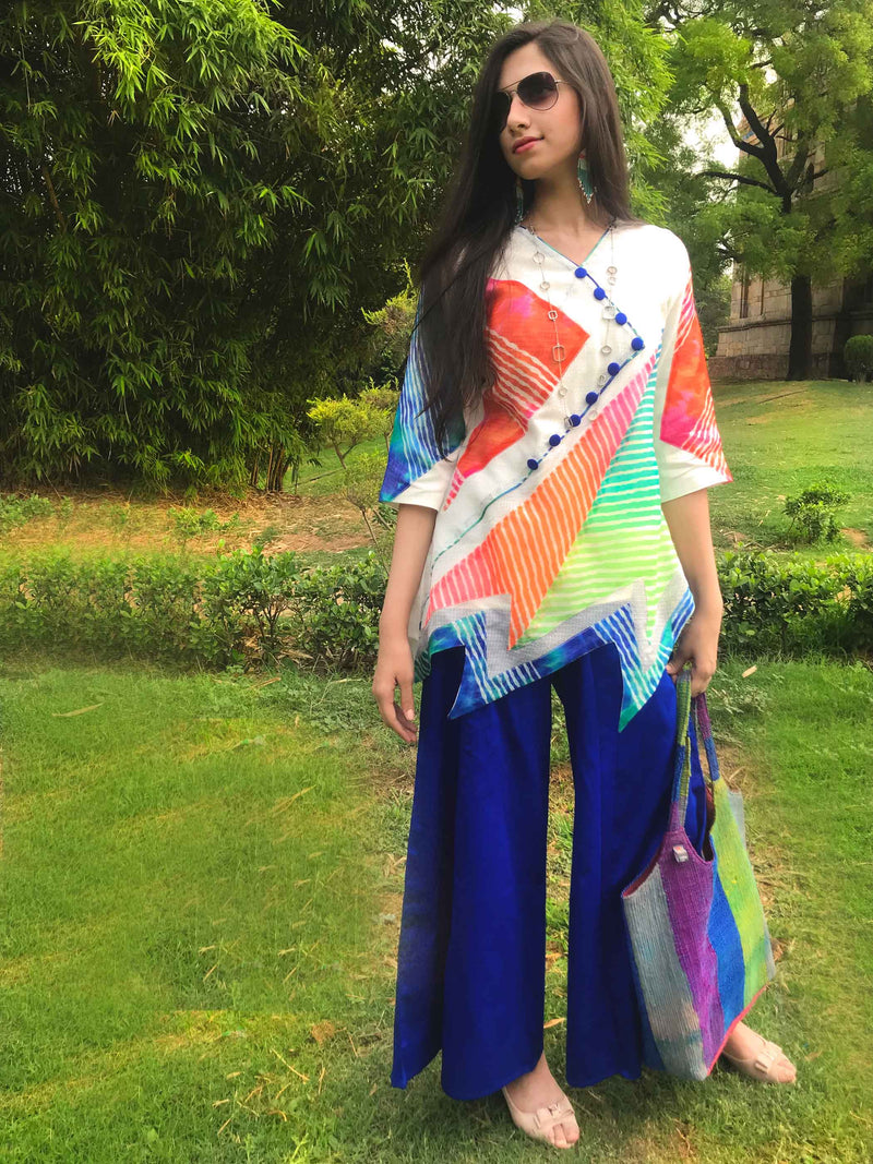 SAMANTHA SANTORINI STRIPES SILK KOTA DORIA TUNIC