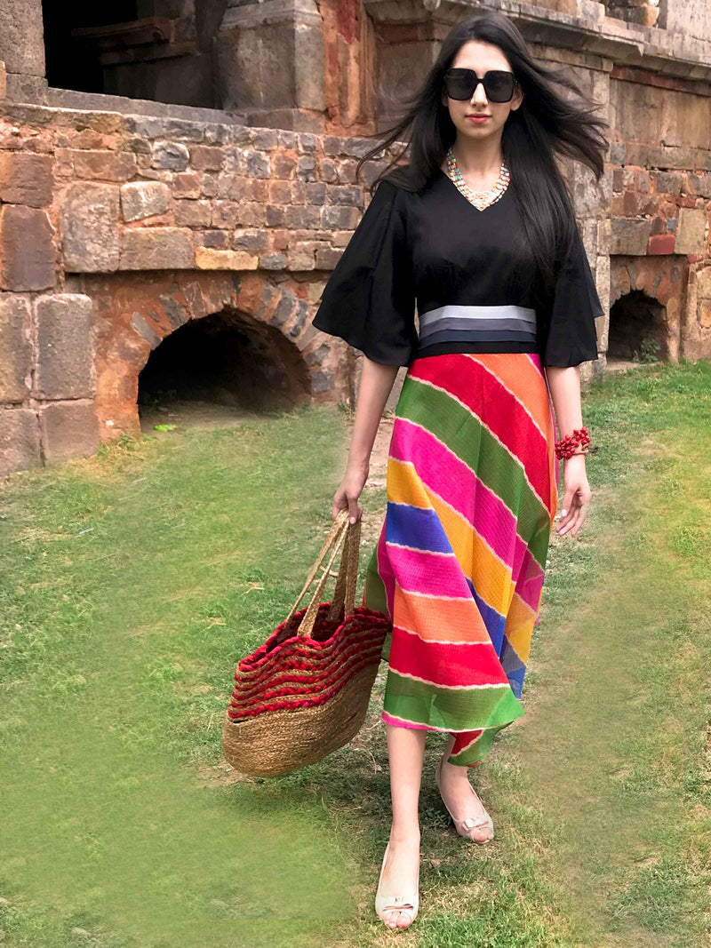 SOPHIE SANTORINI STRIPES SILK KOTA DORIA LONG DRESS