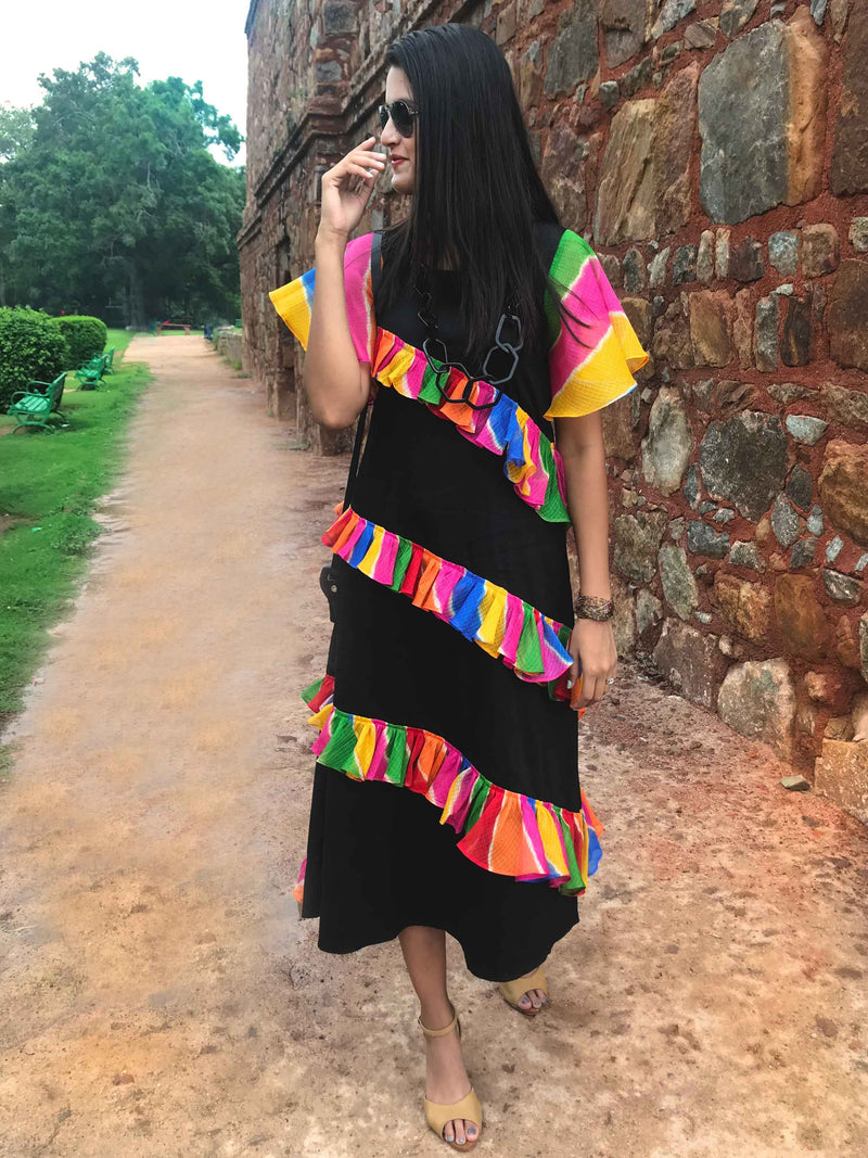 SCARLET SANTORINI STRIPES SILK KOTA DORIA DRESS