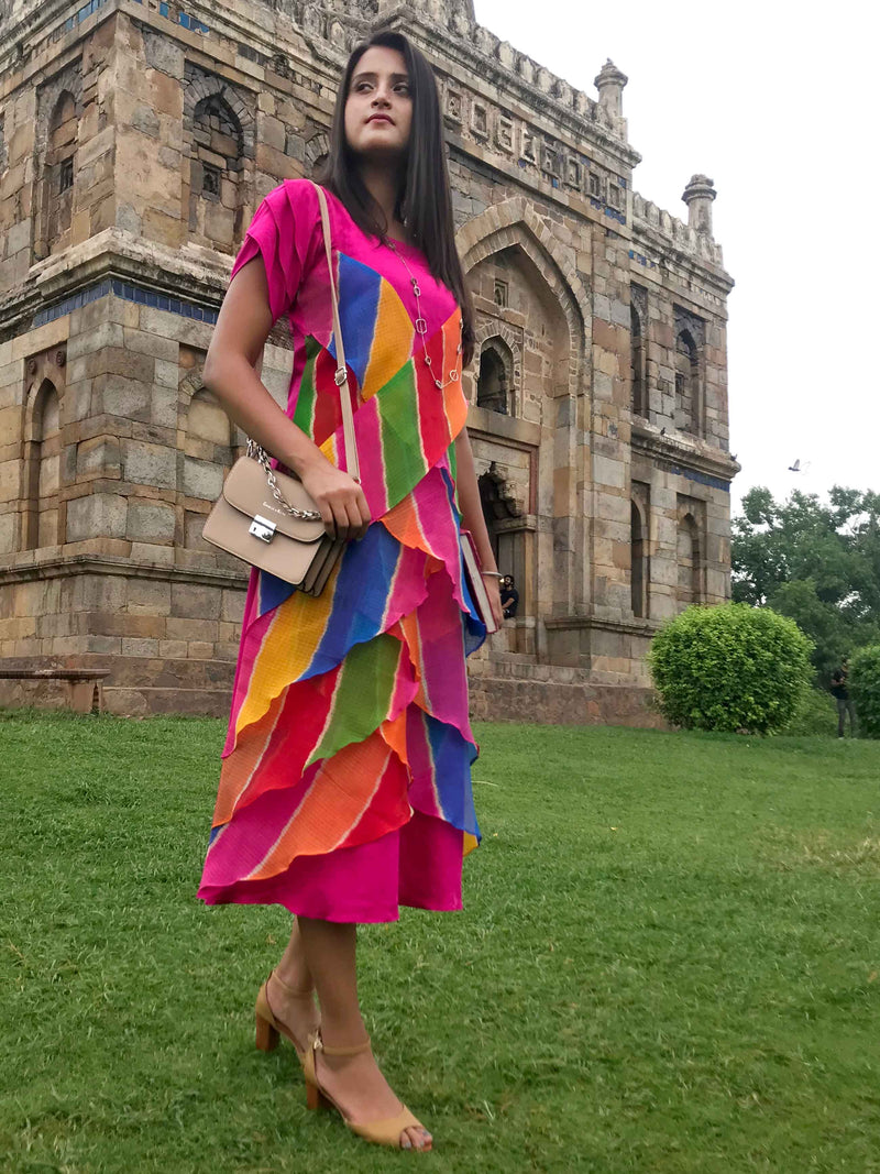 STACY SANTORINI STRIPES SILK KOTA DORIA DRESS