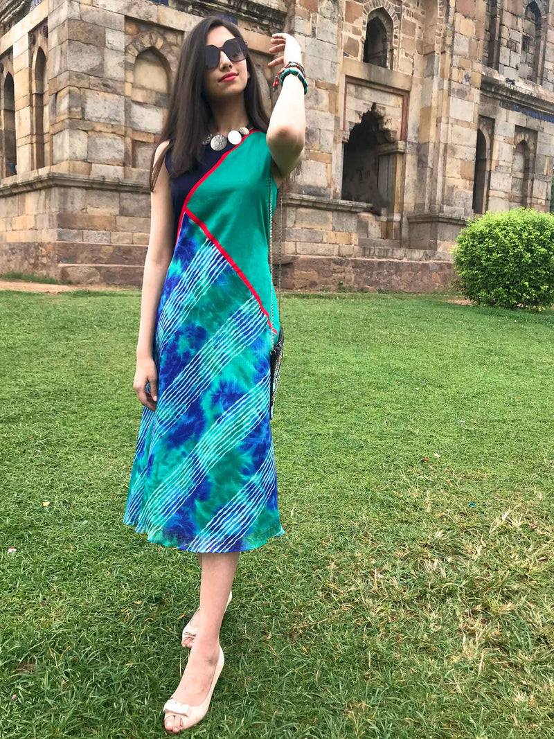 SIDNEY SANTORINI STRIPES SILK KOTA DORIA DRESS