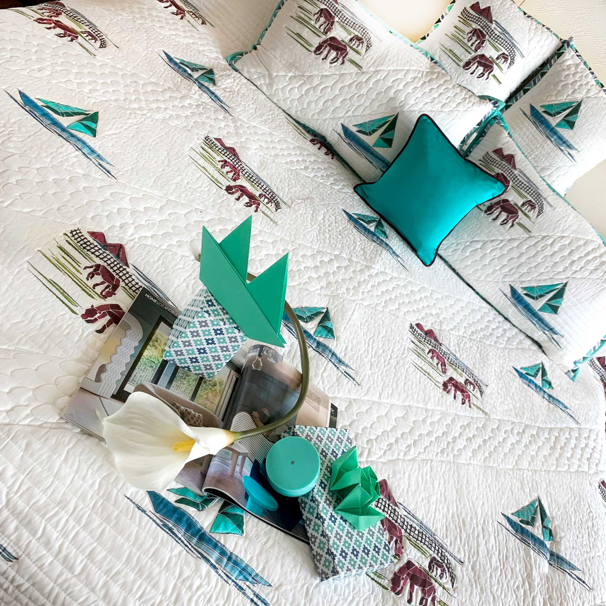 NEUMAN NAUTICAL PANORAMA 6 PIECE QUILTED BEDCOVER SET