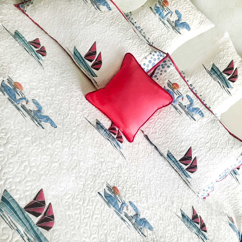 NOVA NAUTICAL PANORAMA 6 PIECE QUILTED BEDCOVER SET